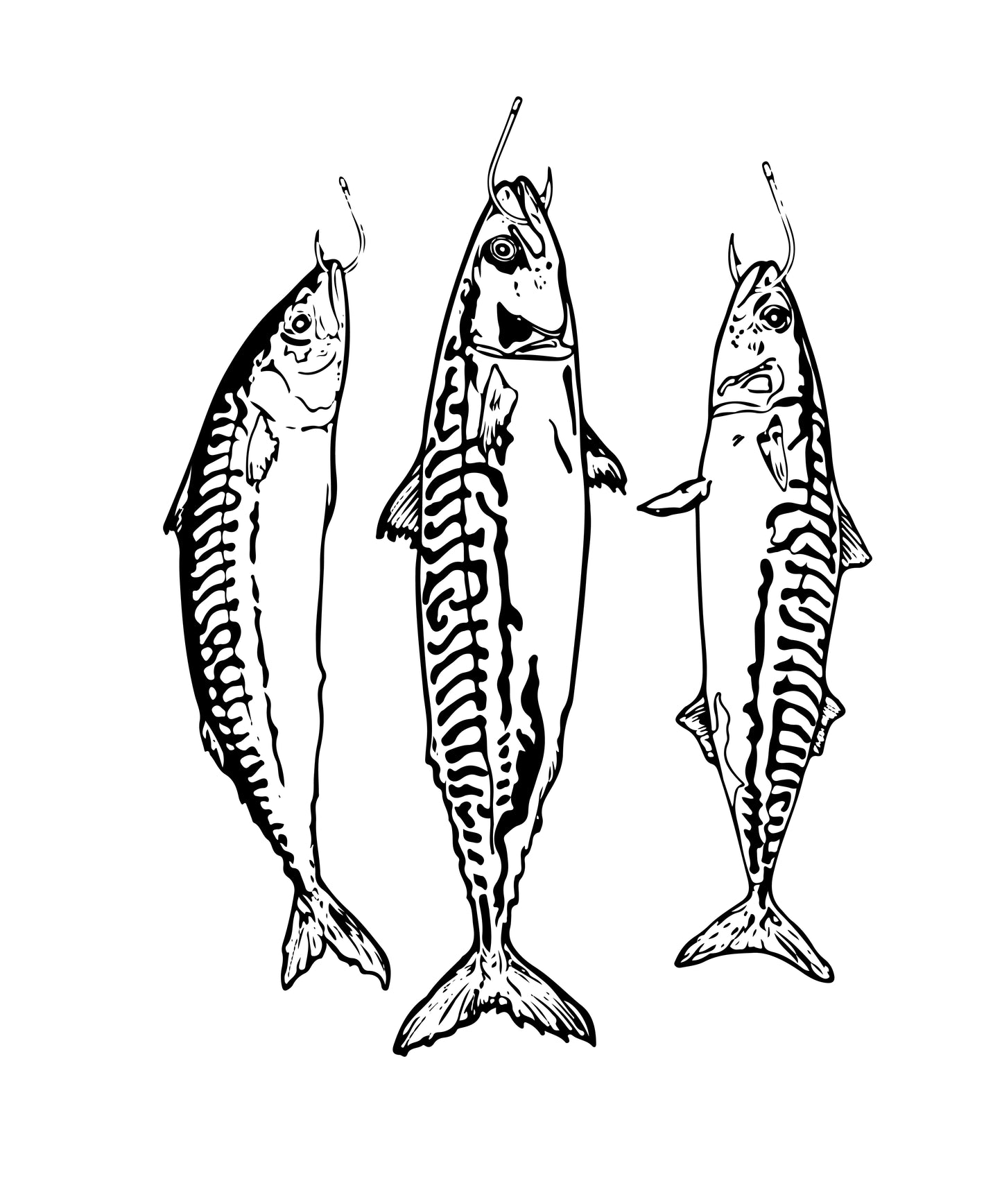 Mackerel Illustration Set – Digital Linework Download (3 Designs)